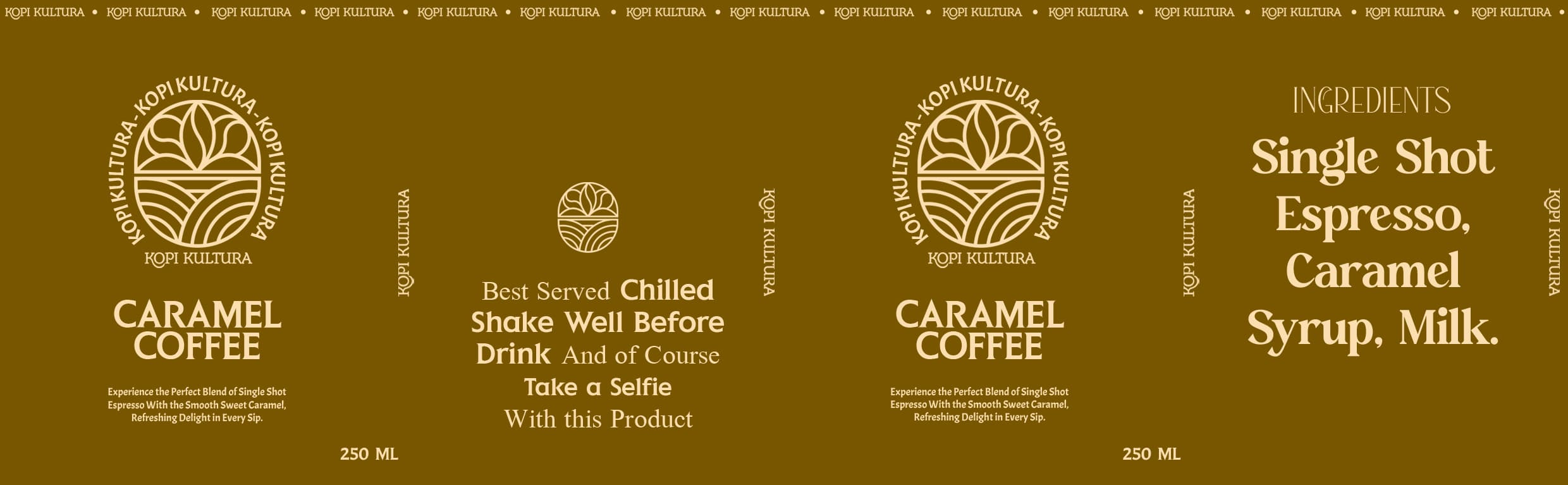 Desain label kaleng Kopi Kultura — Caramel Coffee, colorway amber