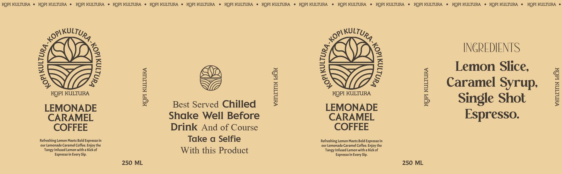 Kopi Kultura can label design — Lemonade Caramel Coffee, kraft colorway