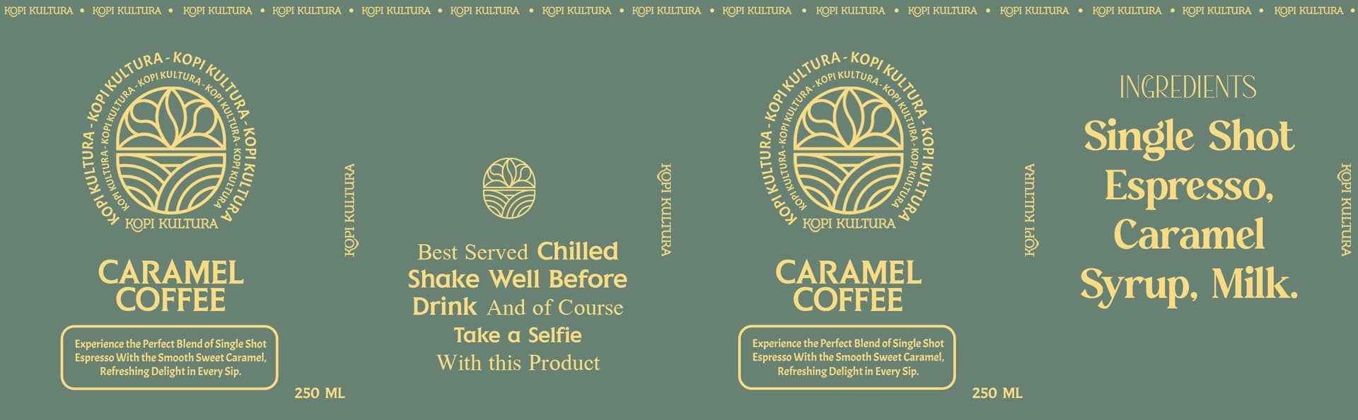 Kopi Kultura can label design — Caramel Coffee, sage colorway